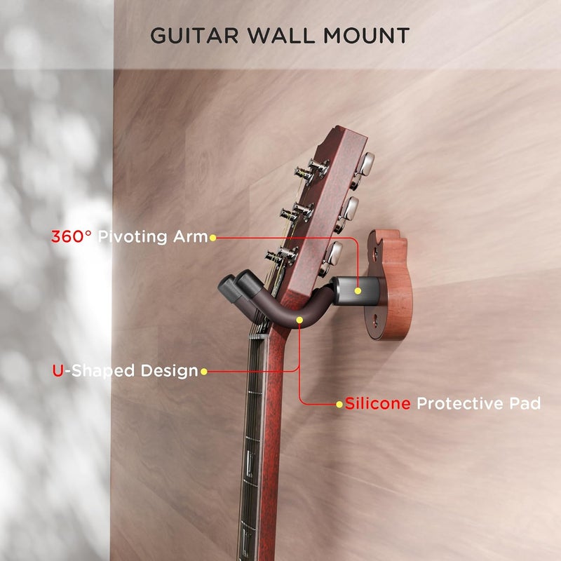 DIDA Guitar Wall Mount - U-Shape Guitar Wall Hangers, Guitar Accessories with 5 Guitar Picks, Guitar Wall Mount Hanger for Acoustic Guitar, Electric Guitar, Banjo, Bass, Mandolin (Style B-Rosewood) - Image 4